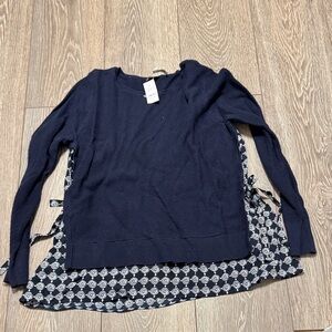 LOFT Navy Sweater with Patterned Hem